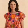 Farm Rio Coral Summer Sun Blouse