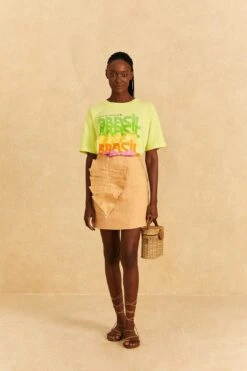 Farm Rio Beige Leaf Organic Cotton Mini Skirt