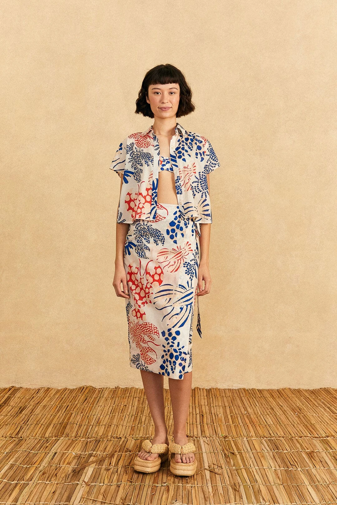 Farm Rio Off-White Mixed Lobster Wrap Skirt 1 Farm Rio Off-White Mixed Lobster Wrap Skirt