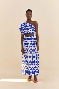Farm Rio Off-White Pitta Tiles One-Shoulder Maxi Dress