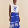 Farm Rio Blue Ondina Midi Skirt