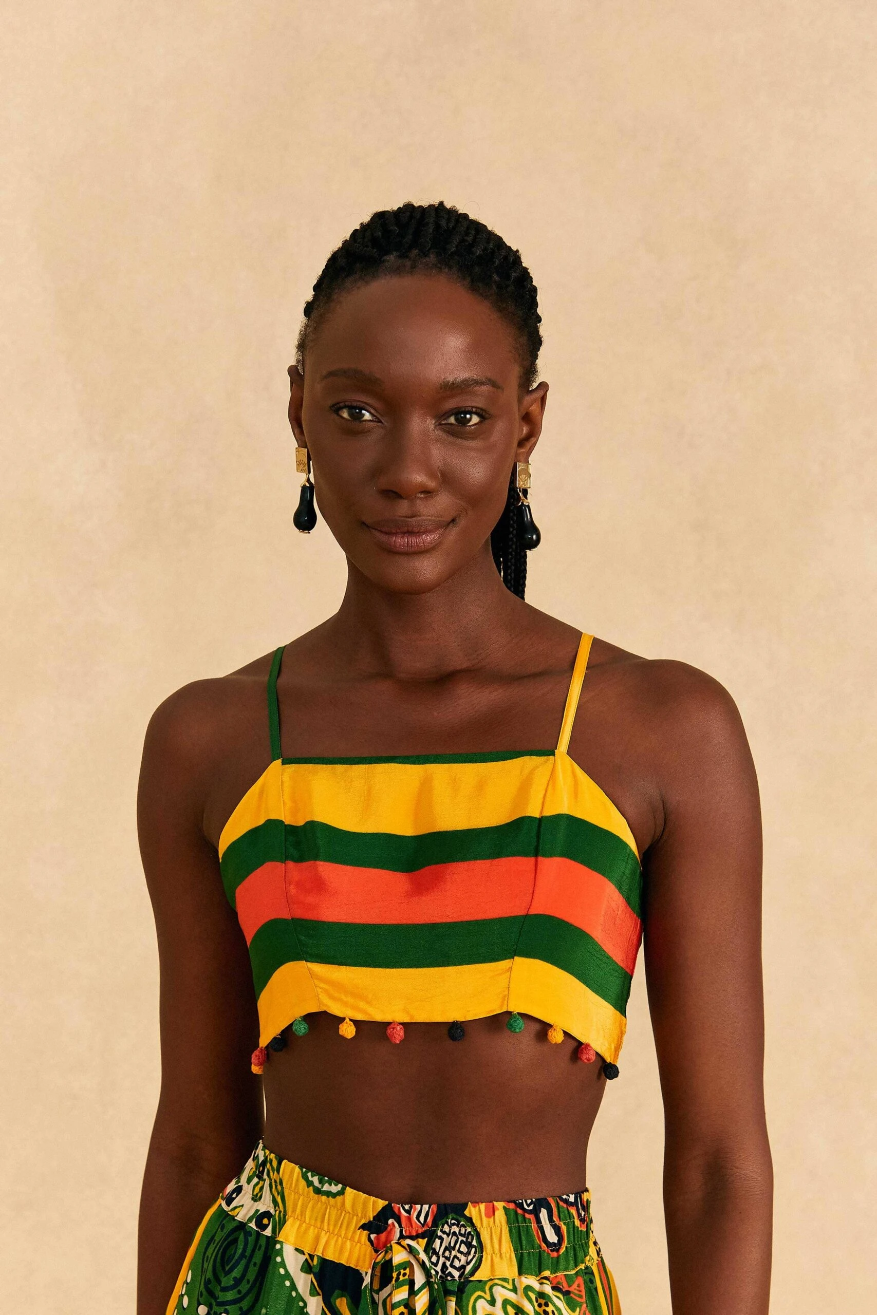 Farm Rio Yellow, Green & Red Striped Crop Top 1 Farm Rio Yellow, Green & Red Striped Crop Top