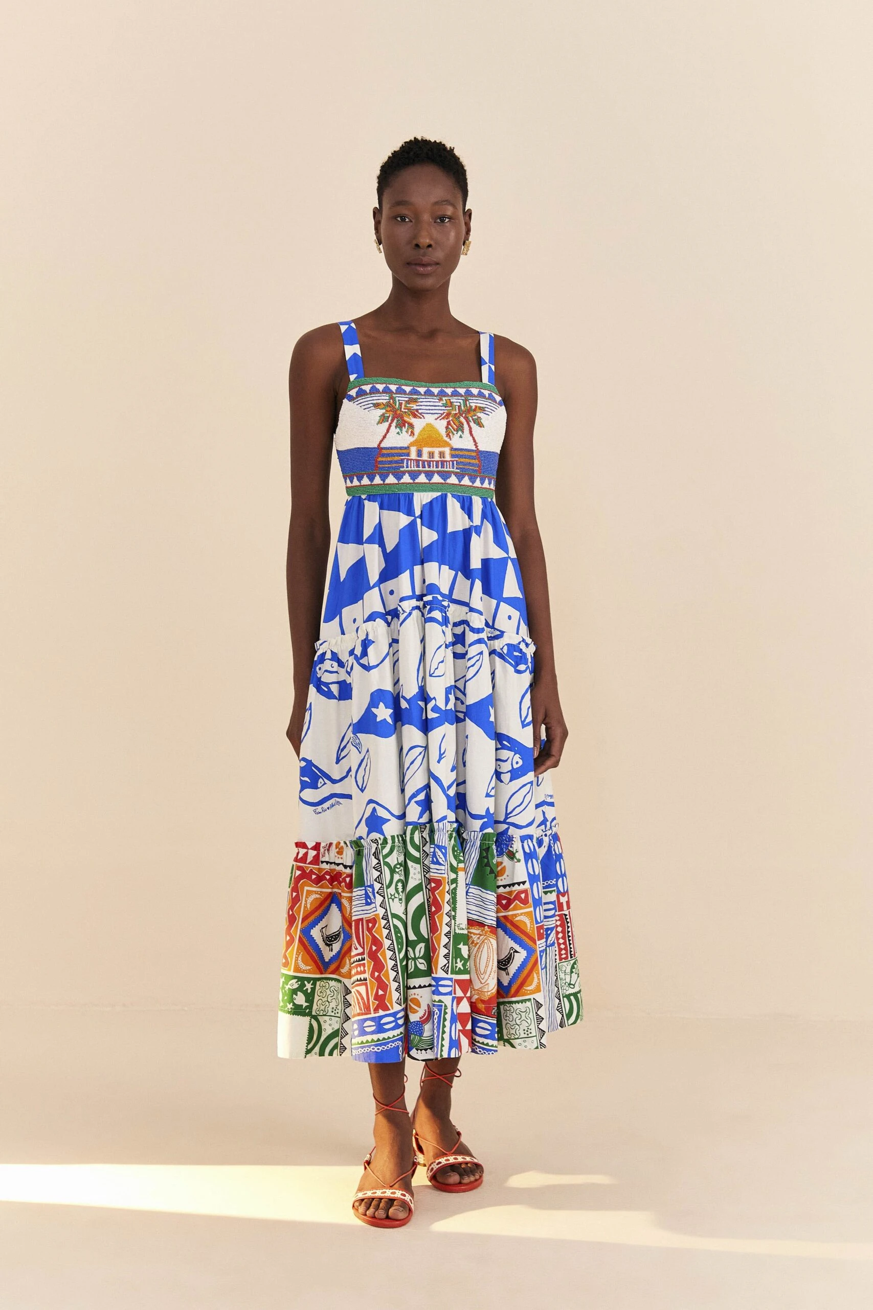 Farm Rio Mixed Pitta Colors Organic Cotton Embroidered Midi Dress 1 Farm Rio Mixed Pitta Colors Organic Cotton Embroidered Midi Dress