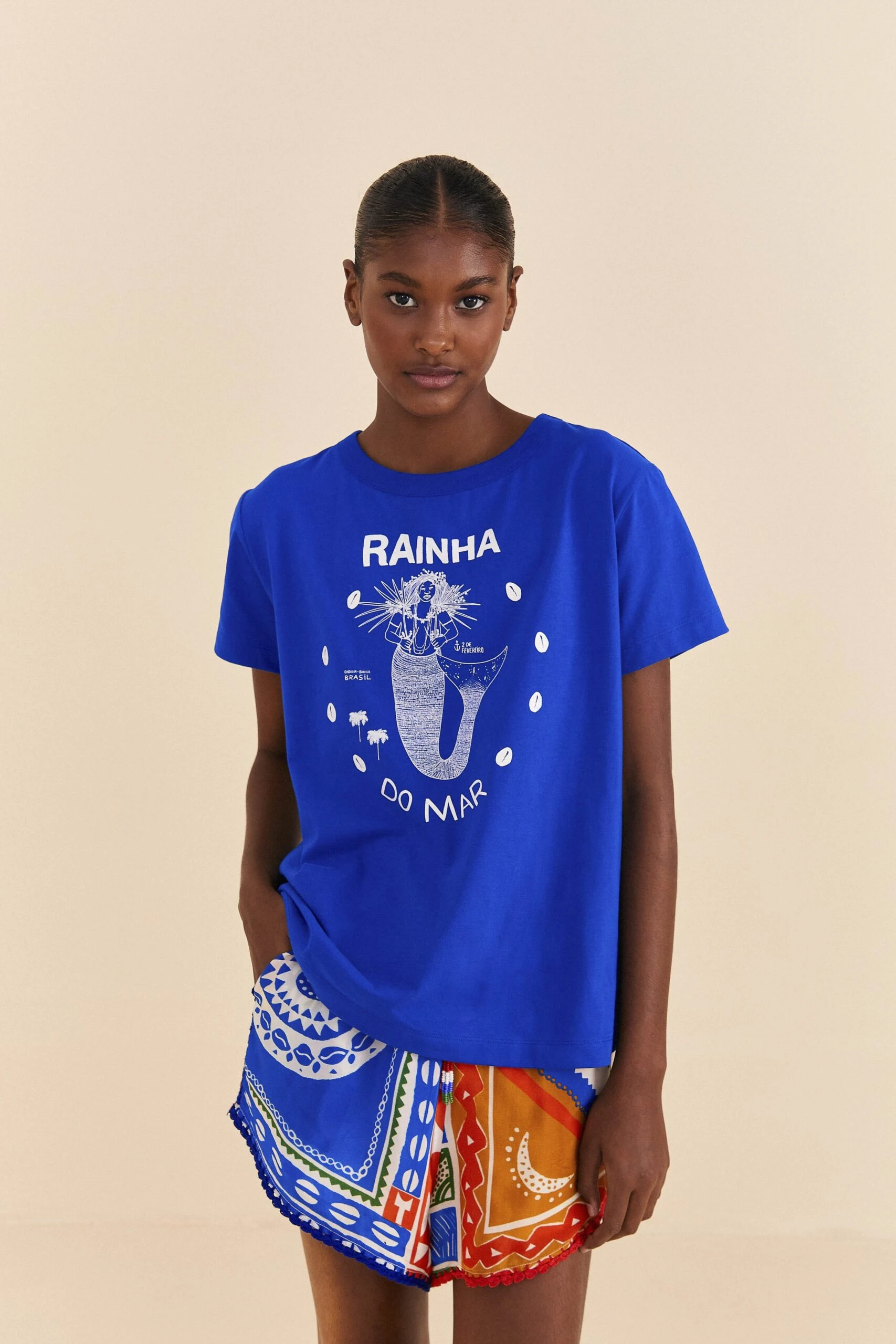 Farm Rio Blue Rainha Do Mar Organic Cotton T-Shirt 1 Farm Rio Blue Rainha Do Mar Organic Cotton T-Shirt