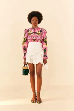 Farm Rio White Knot Organic Cotton Mini Skirt