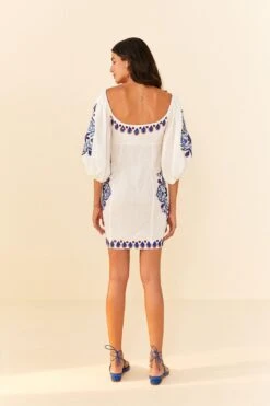 Farm Rio Off-White Navy Embroidery Mini Dress -Farm Rio Shoop 311390 04
