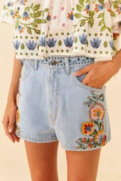 Farm Rio Summer Garden Embroidered Denim Shorts -Farm Rio Shoop 311873 03