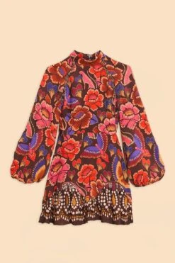 Farm Rio Brown Bright Flora Long Sleeve Mini Dress -Farm Rio Shoop 311972 07