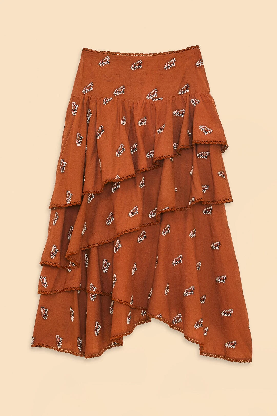 Farm Rio Caramel Embroidered Horses Layered Maxi Skirt 5 Farm Rio Caramel Embroidered Horses Layered Maxi Skirt - Image 5
