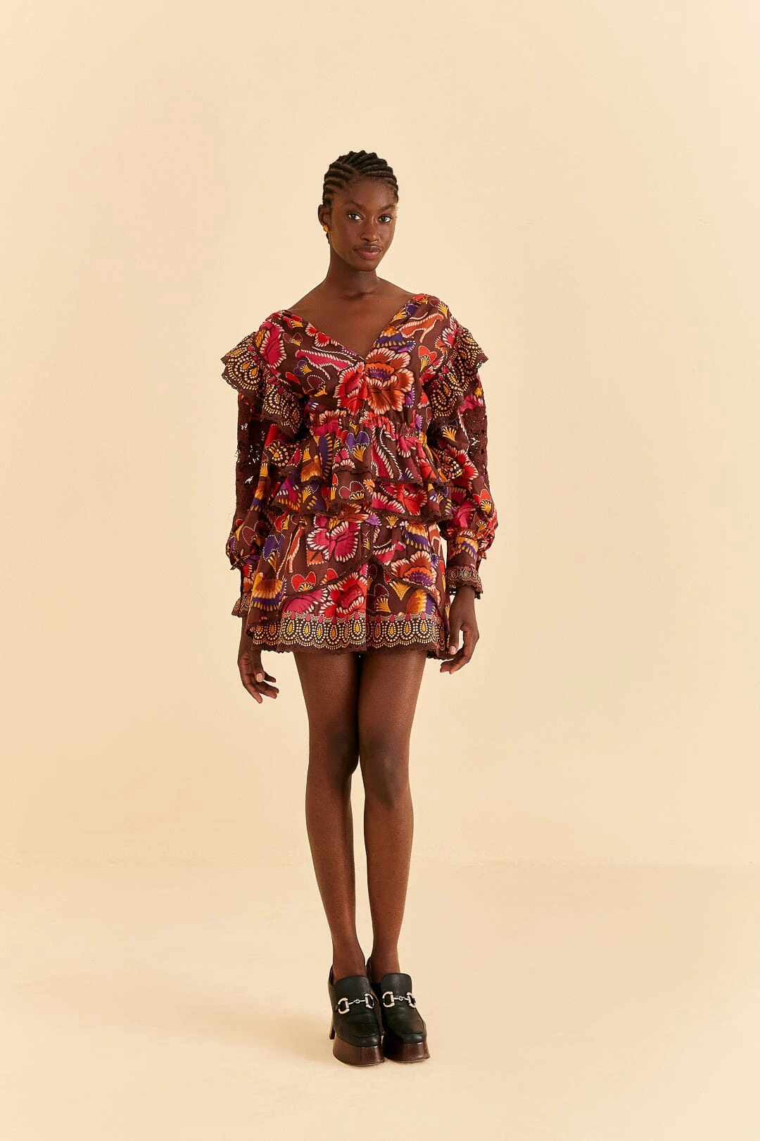 Farm Rio Brown Bright Flora Mini Skirt 1 Farm Rio Brown Bright Flora Mini Skirt