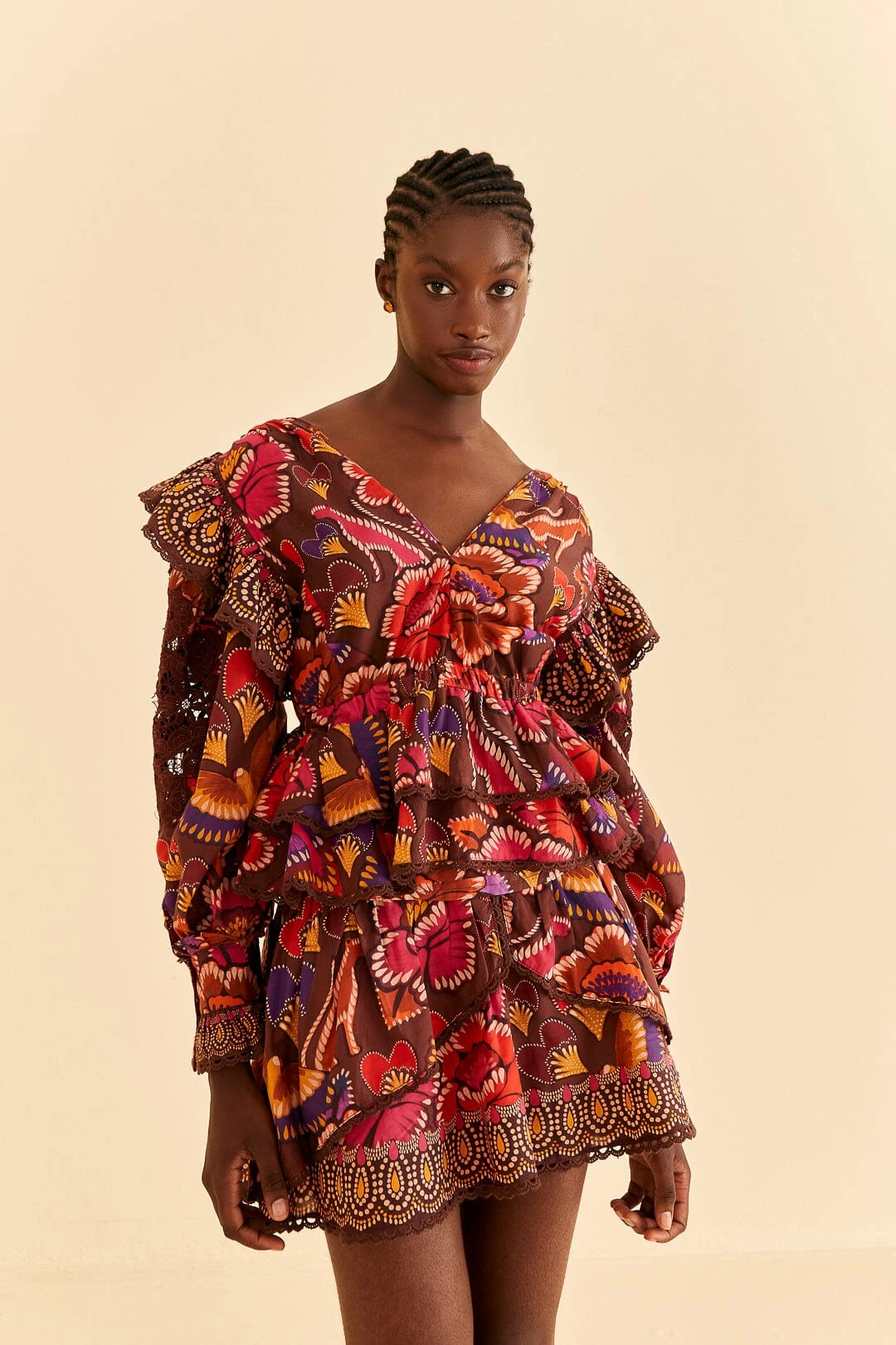 Farm Rio Brown Bright Flora Mini Skirt 2 Farm Rio Brown Bright Flora Mini Skirt - Image 2