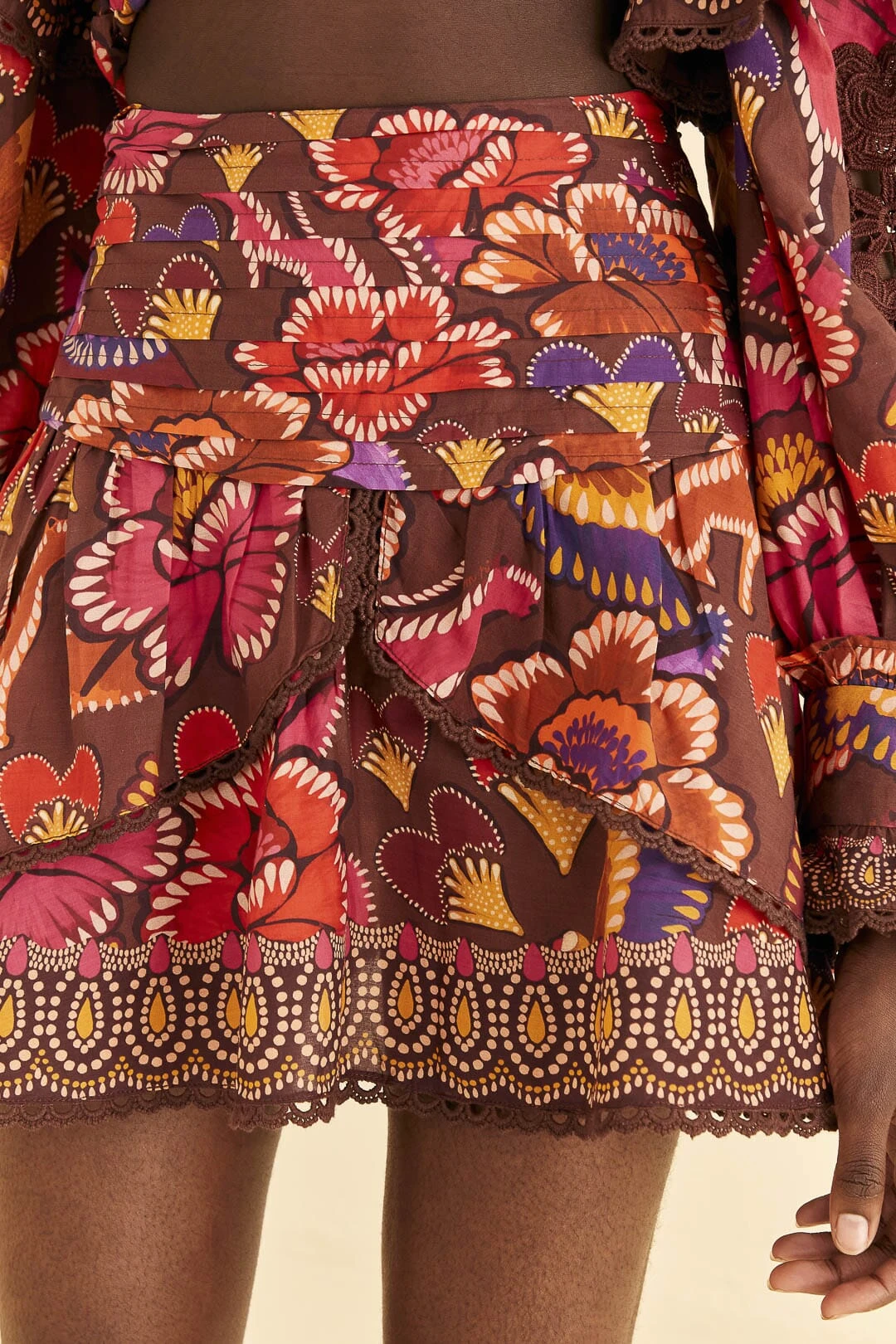 Farm Rio Brown Bright Flora Mini Skirt 3 Farm Rio Brown Bright Flora Mini Skirt - Image 3