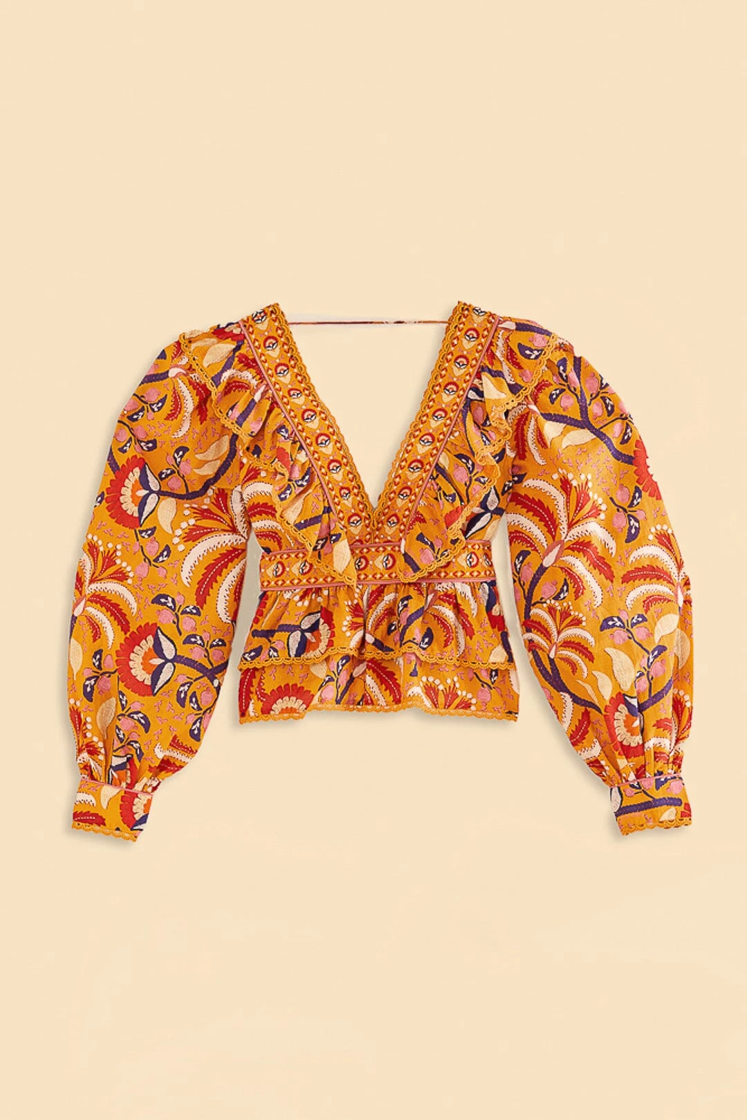 Farm Rio Yellow Palms Party Ruffle Blouse 7 Farm Rio Yellow Palms Party Ruffle Blouse - Image 7