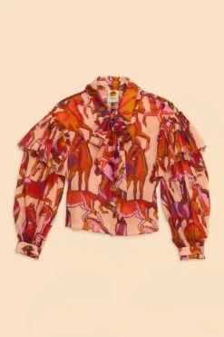 Farm Rio Rose Wild Horses Bow Neck Tie Blouse -Farm Rio Shoop 312022 06