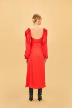 Farm Rio Red Heart Shaped Neckline Long Sleeve Midi Dress -Farm Rio Shoop 312027 03