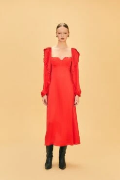 Farm Rio Red Heart Shaped Neckline Long Sleeve Midi Dress -Farm Rio Shoop 312027 04