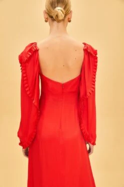 Farm Rio Red Heart Shaped Neckline Long Sleeve Midi Dress -Farm Rio Shoop 312027 05