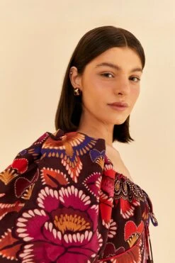 Farm Rio Brown Bright Flora Short Sleeve Midi Dress -Farm Rio Shoop 312040 03