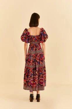 Farm Rio Brown Bright Flora Short Sleeve Midi Dress -Farm Rio Shoop 312040 04