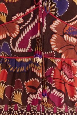 Farm Rio Brown Bright Flora Short Sleeve Midi Dress -Farm Rio Shoop 312040 06