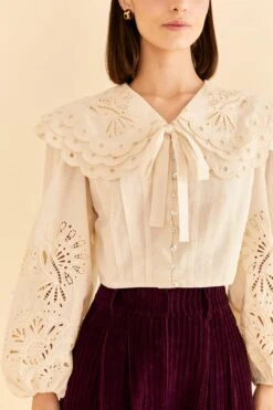 Farm Rio Off-White Richelieu Big Collar Blouse -Farm Rio Shoop 312044 03