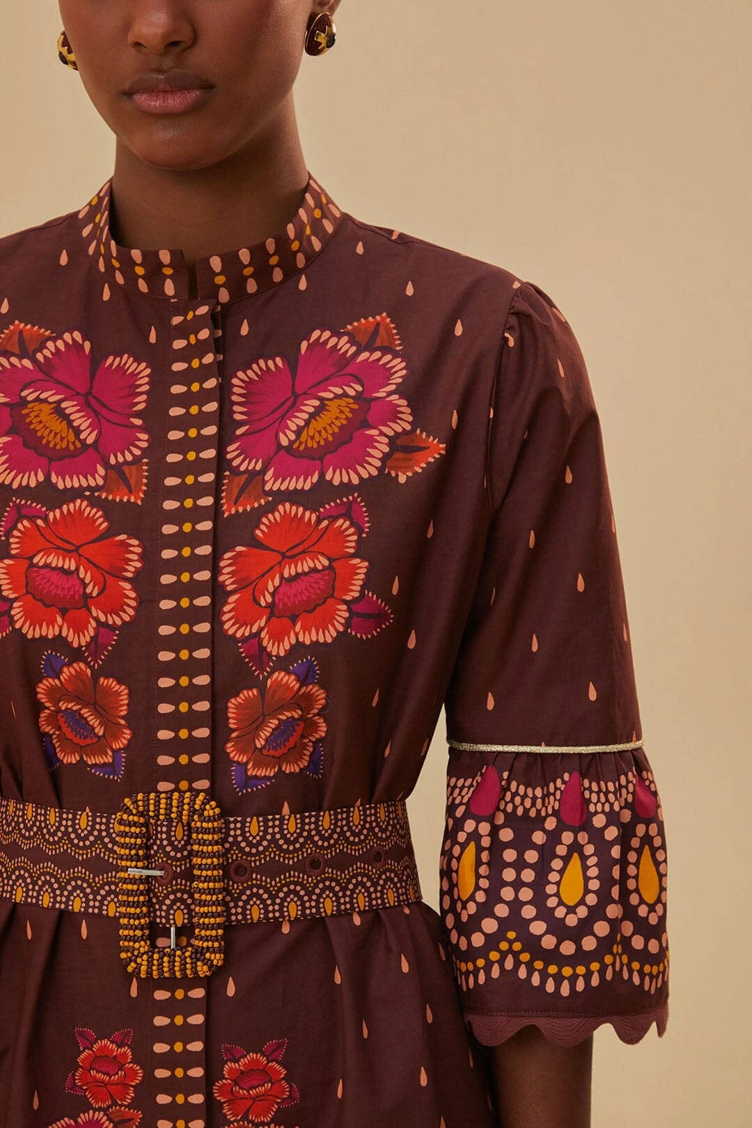 Farm Rio Brown Bright Flora Short Sleeve Mini Dress 2 Farm Rio Brown Bright Flora Short Sleeve Mini Dress - Image 2