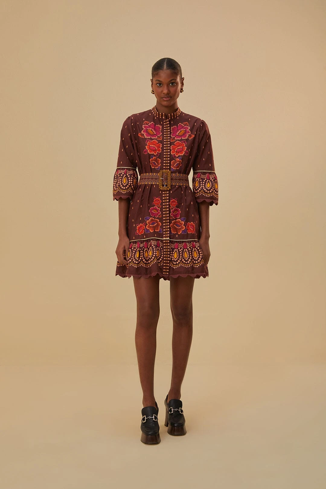 Farm Rio Brown Bright Flora Short Sleeve Mini Dress 3 Farm Rio Brown Bright Flora Short Sleeve Mini Dress - Image 3