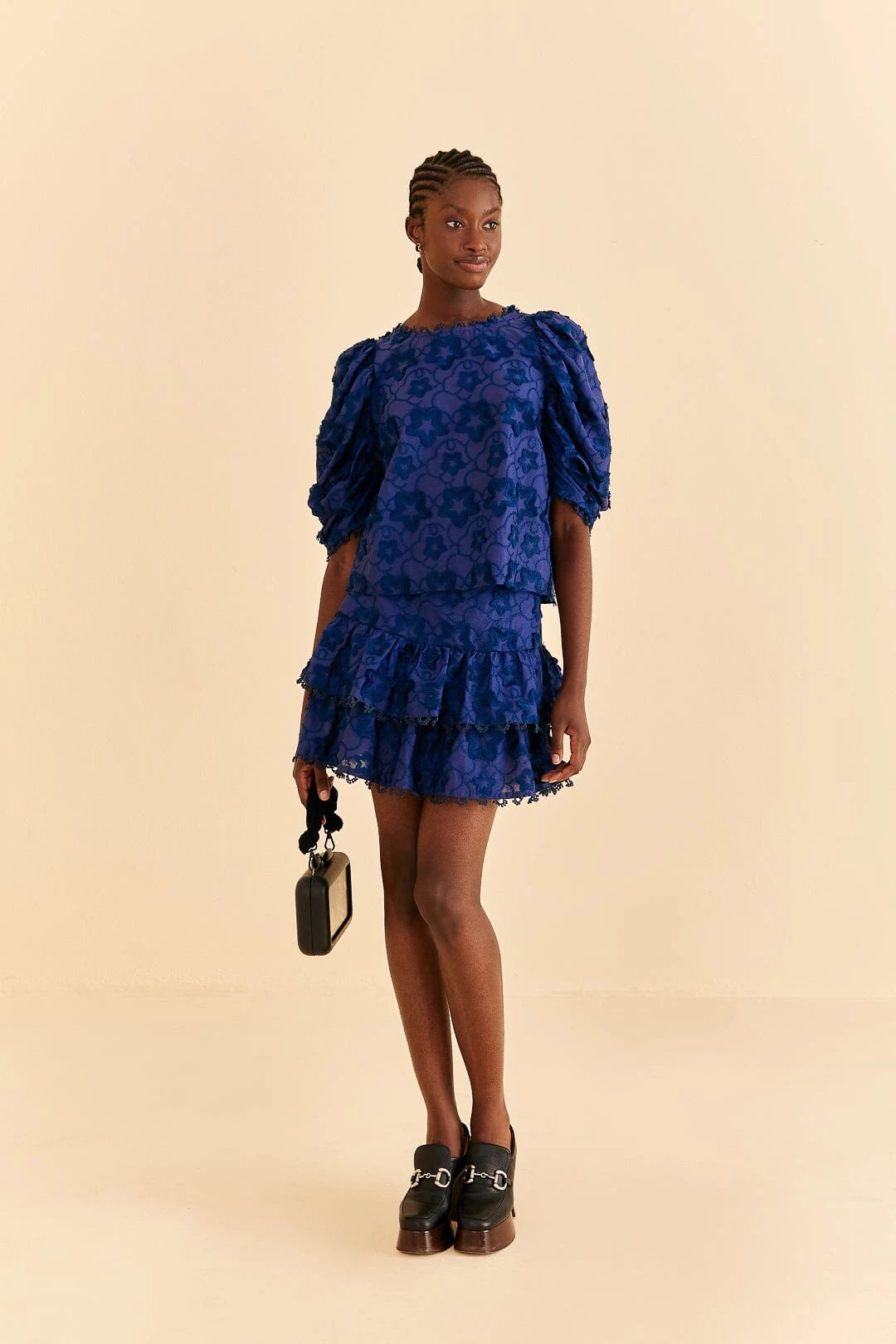 Farm Rio Navy Blue 3d Star Texture Blouse 2 Farm Rio Navy Blue 3d Star Texture Blouse - Image 2