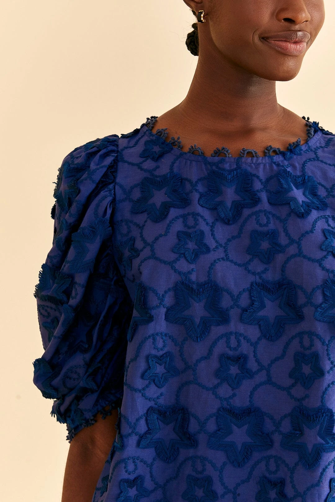 Farm Rio Navy Blue 3d Star Texture Blouse 3 Farm Rio Navy Blue 3d Star Texture Blouse - Image 3