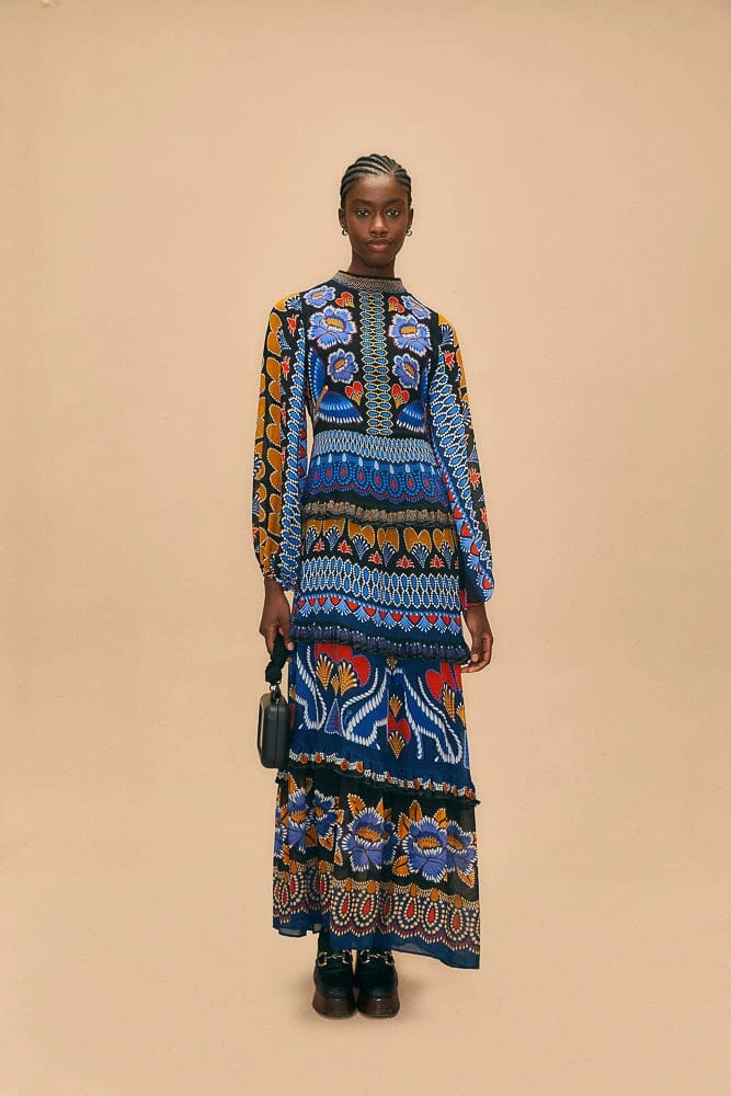 Farm Rio Black Ainika Sparkle Long Sleeve Maxi Dress 2 Farm Rio Black Ainika Sparkle Long Sleeve Maxi Dress - Image 2