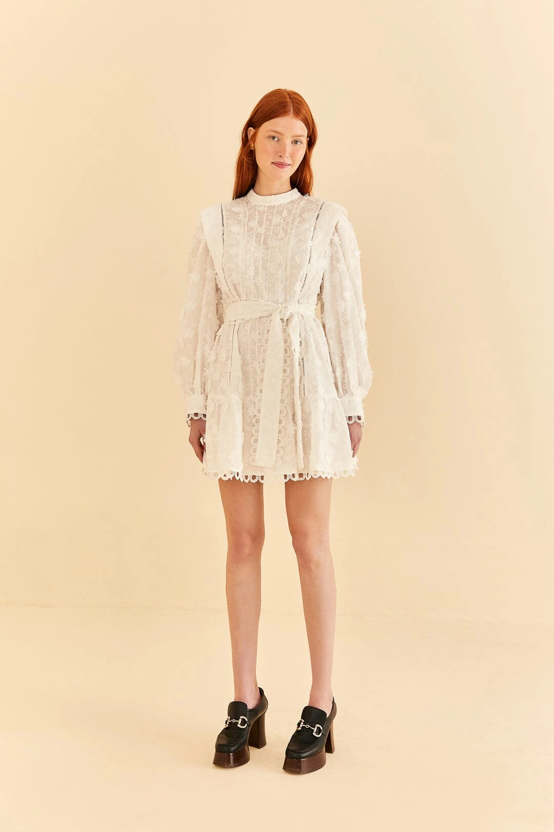 Farm Rio Off-White 3d Flower Pleated Mini Dress 2 Farm Rio Off-White 3d Flower Pleated Mini Dress - Image 2