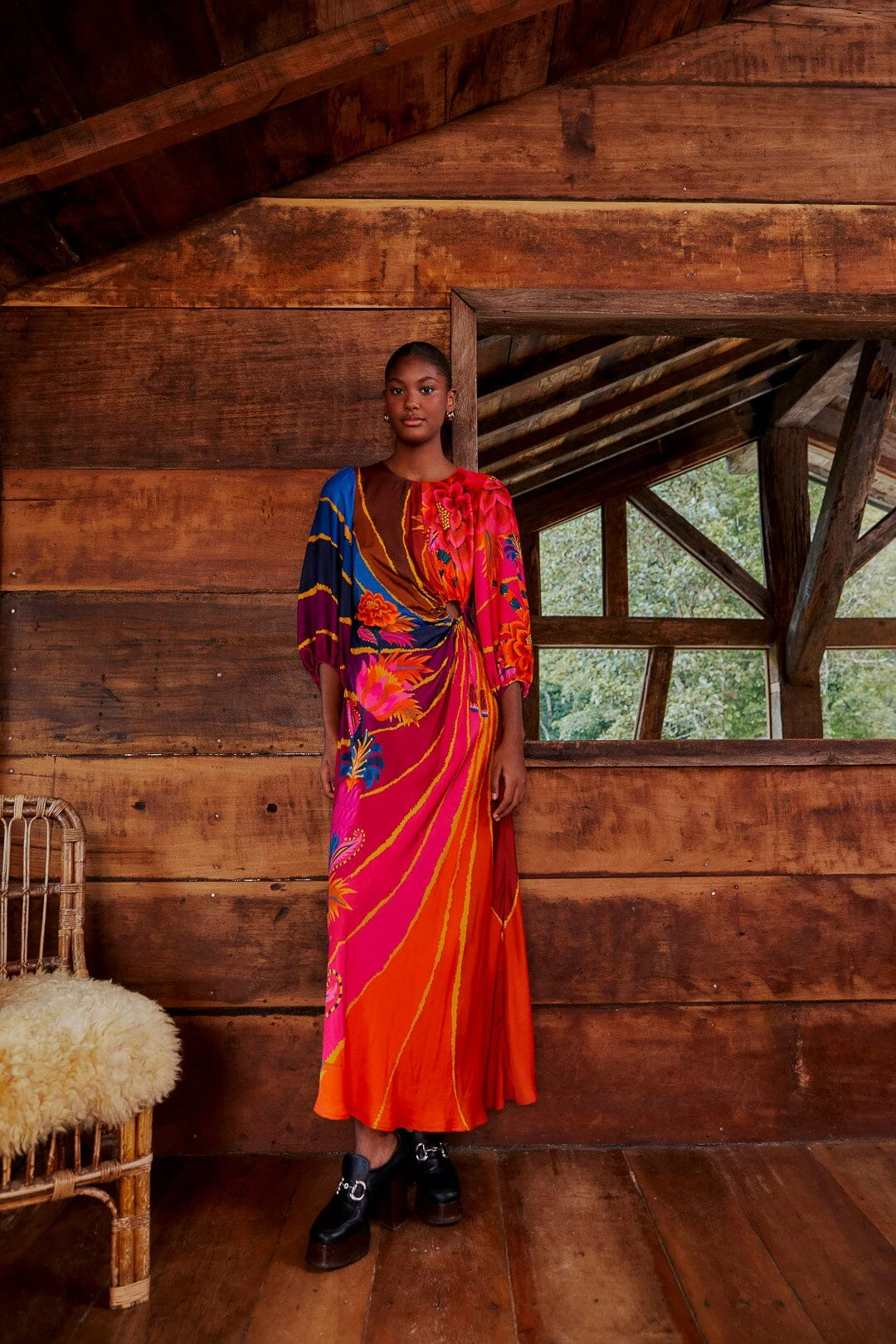 Farm Rio Vintage Wave Circle Cut-Out Midi Dress 2 Farm Rio Vintage Wave Circle Cut-Out Midi Dress - Image 2