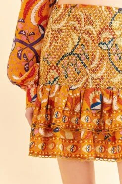 Farm Rio Yellow Palms Party Smocked Mini Skirt -Farm Rio Shoop 312548 03