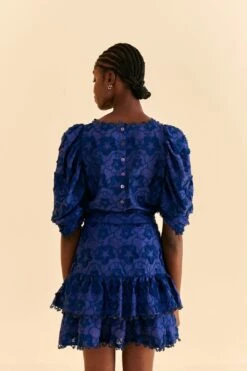 Farm Rio Navy Blue 3d Star Texture Mini Skirt -Farm Rio Shoop 312645 04