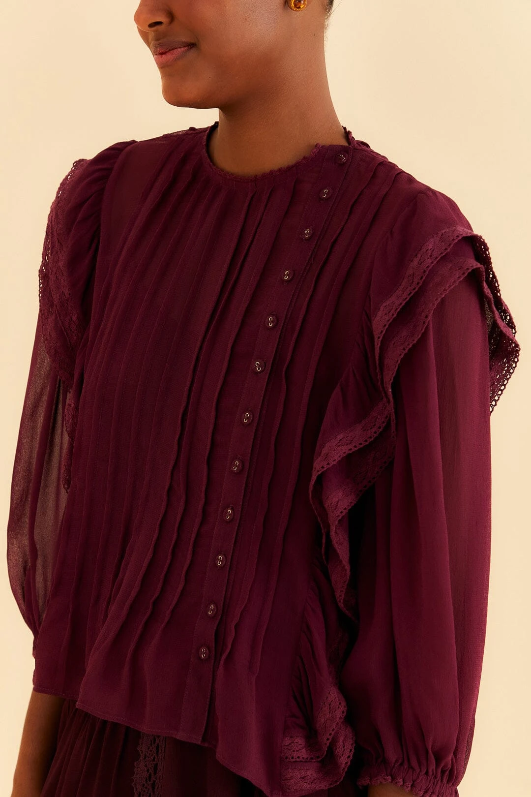 Farm Rio Burgundy Ruffle Blouse 3 Farm Rio Burgundy Ruffle Blouse - Image 3