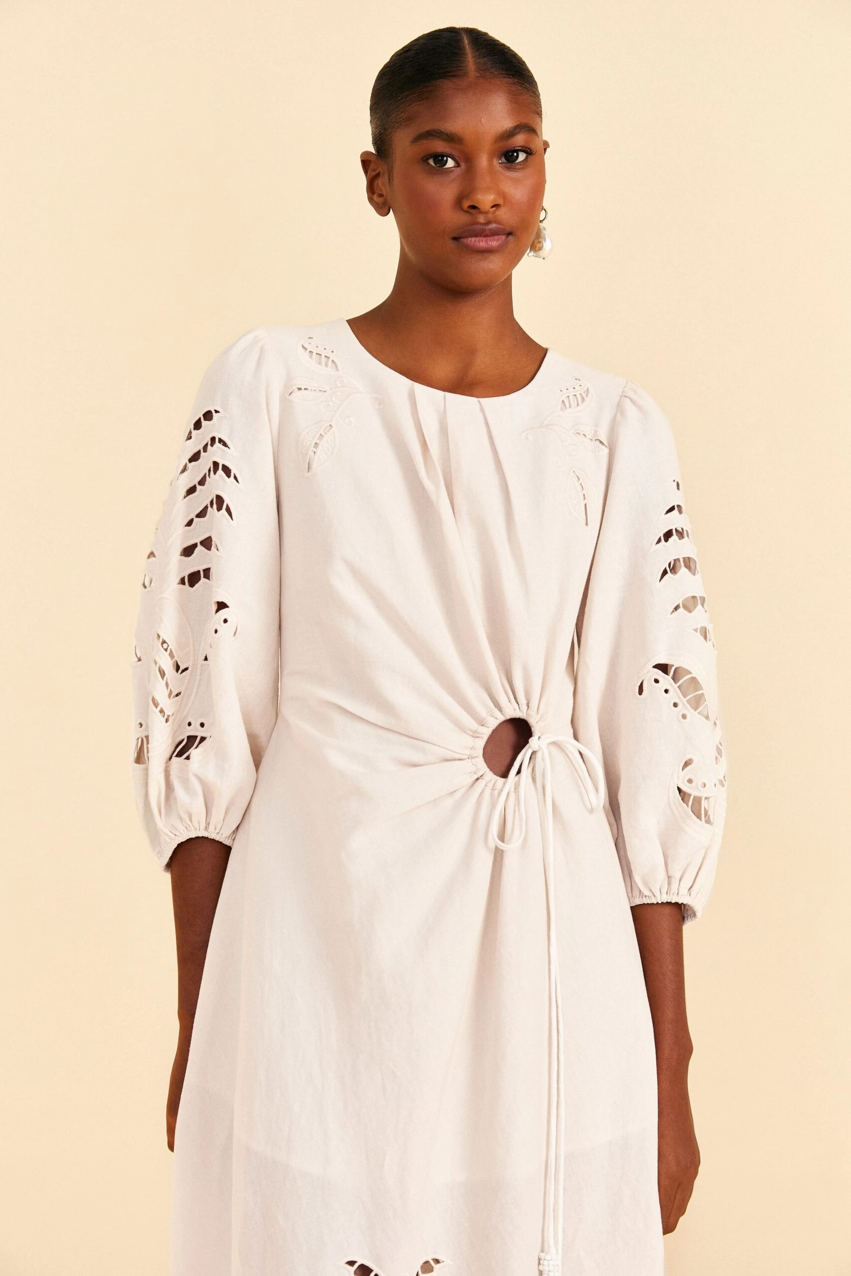 Farm Rio Off-White Richelieu Cut Out Midi Dress 2 Farm Rio Off-White Richelieu Cut Out Midi Dress - Image 2