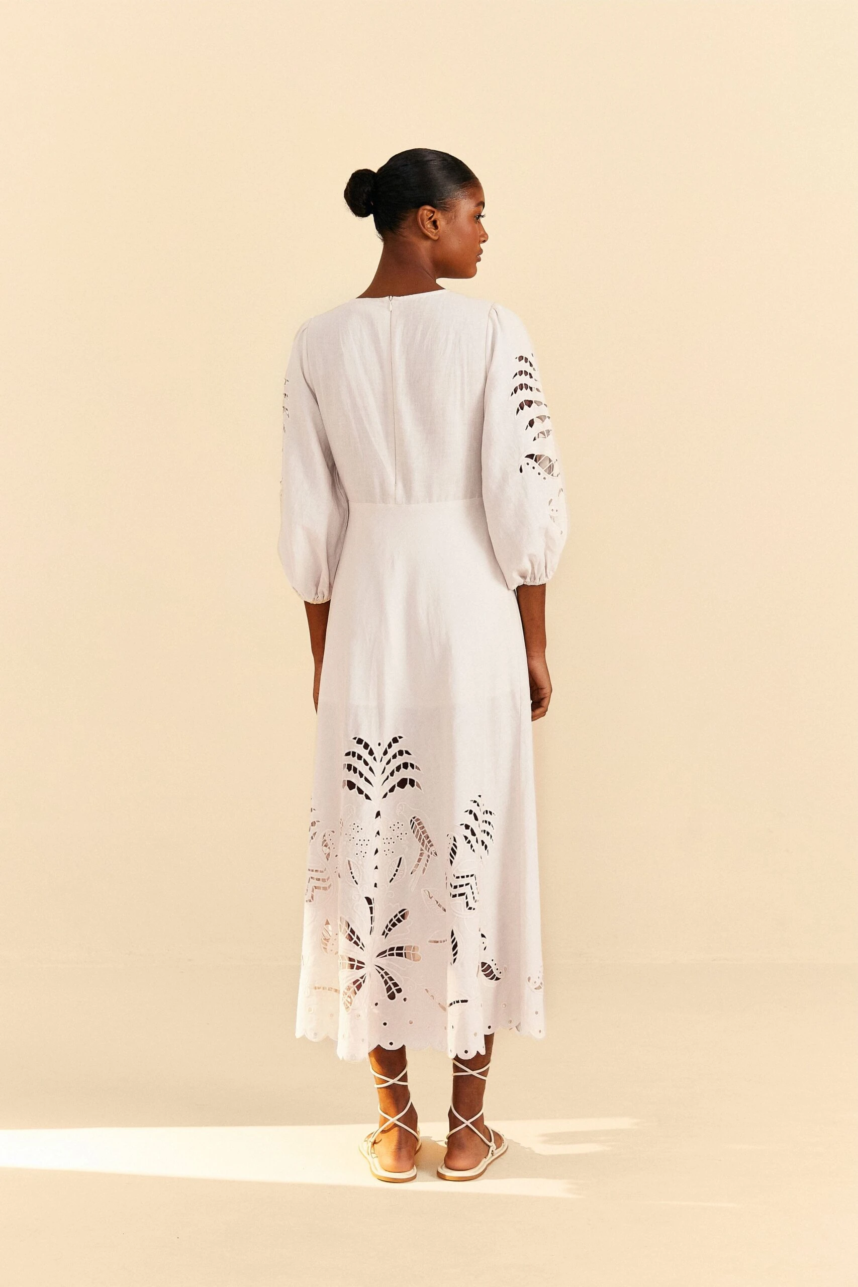Farm Rio Off-White Richelieu Cut Out Midi Dress 3 Farm Rio Off-White Richelieu Cut Out Midi Dress - Image 3