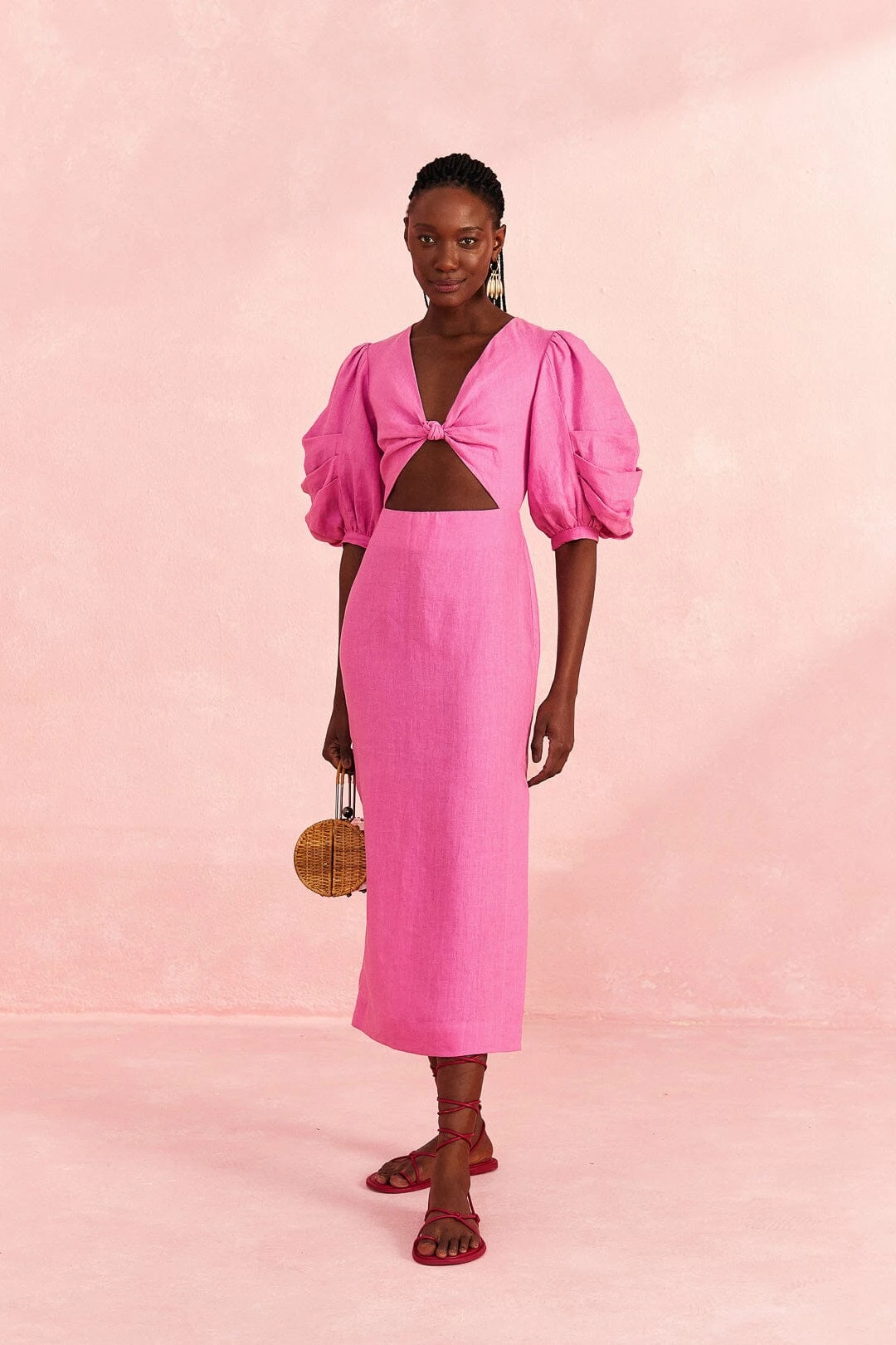 Farm Rio Pink Cut Out Short Sleeve Midi Dress 2 Farm Rio Pink Cut Out Short Sleeve Midi Dress - Image 2