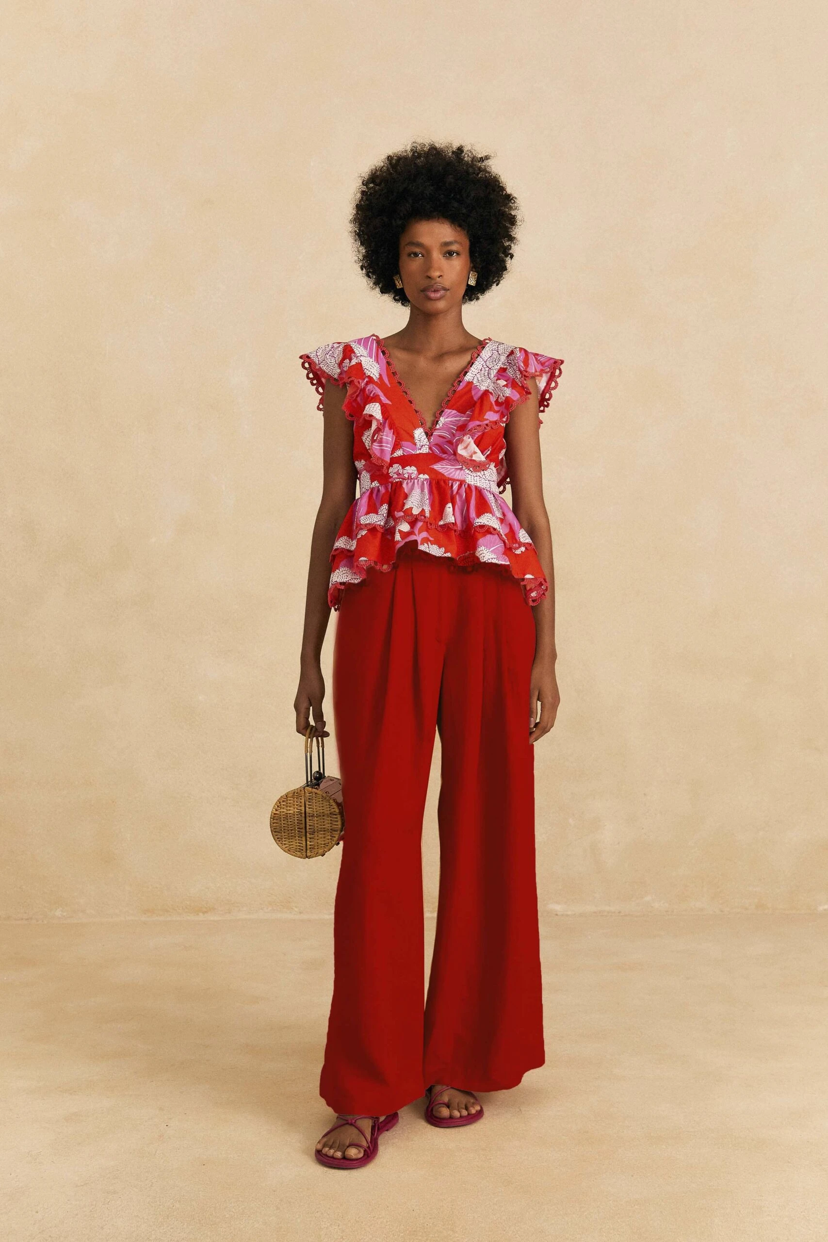 Farm Rio Red Dewdrop Floral Sleeveless Blouse 2 Farm Rio Red Dewdrop Floral Sleeveless Blouse - Image 2