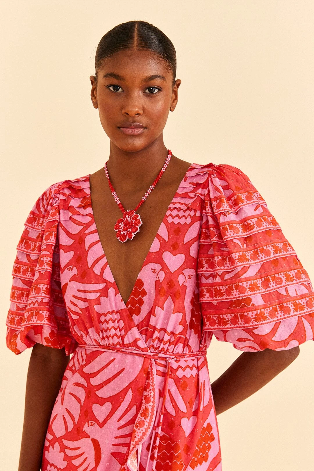 Farm Rio Red Jungle Scarf Wrap Midi Dress 2 Farm Rio Red Jungle Scarf Wrap Midi Dress - Image 2