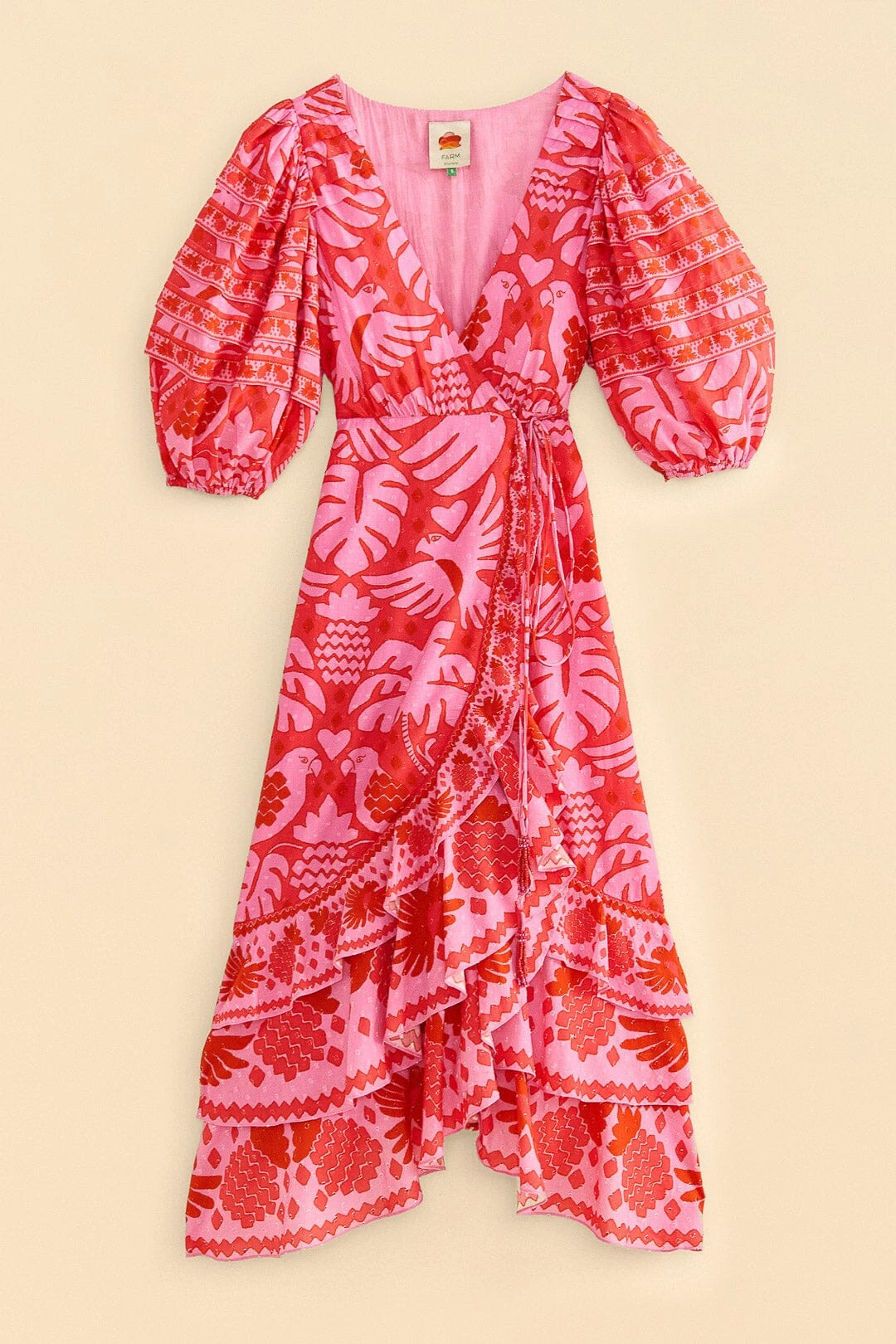Farm Rio Red Jungle Scarf Wrap Midi Dress 5 Farm Rio Red Jungle Scarf Wrap Midi Dress - Image 5