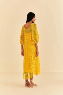 Farm Rio Yellow Guipure Midi Dress -Farm Rio Shoop 313604 04