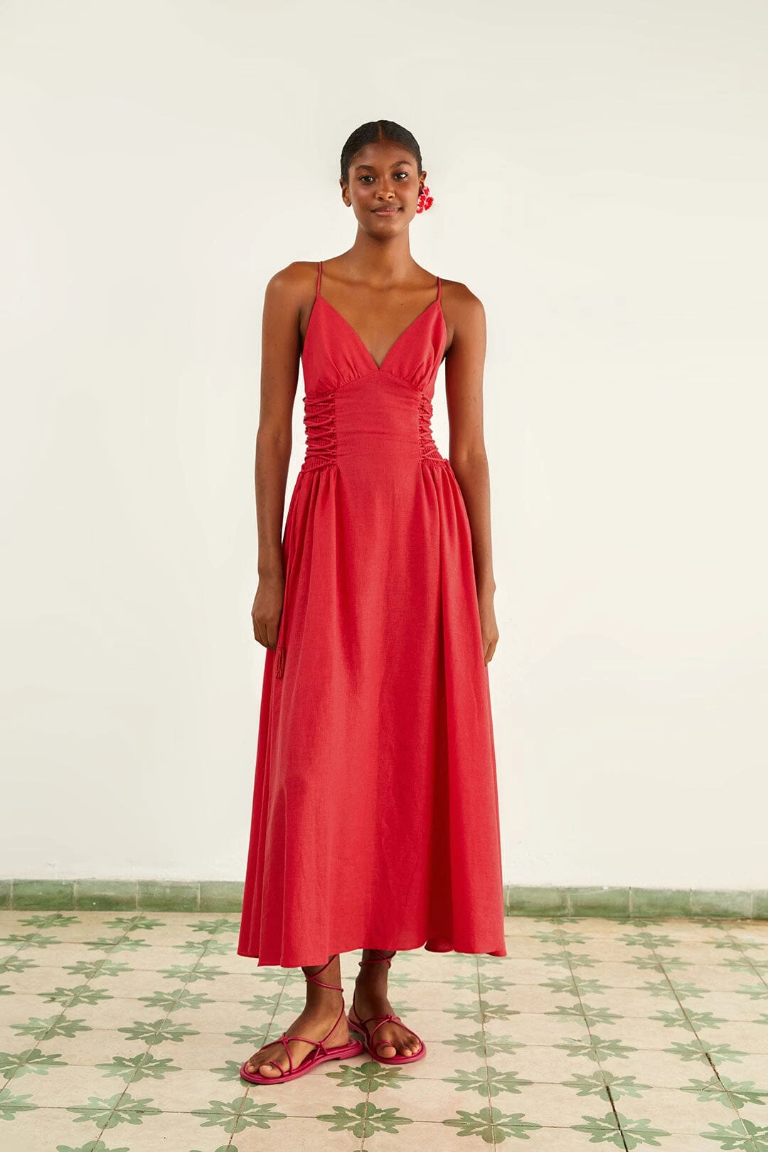 Farm Rio Red Sleeveless Midi Dress 1 Farm Rio Red Sleeveless Midi Dress