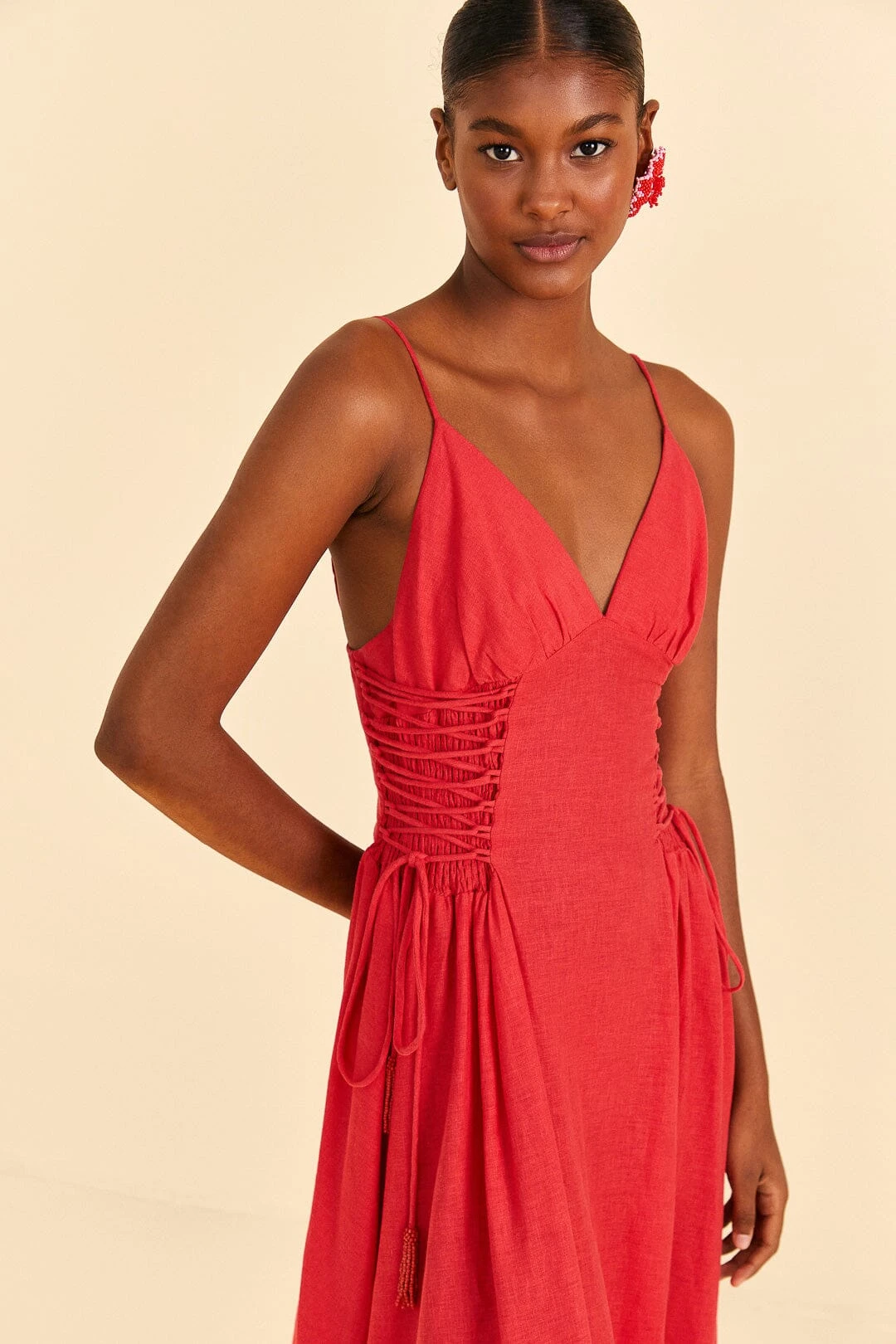 Farm Rio Red Sleeveless Midi Dress 2 Farm Rio Red Sleeveless Midi Dress - Image 2