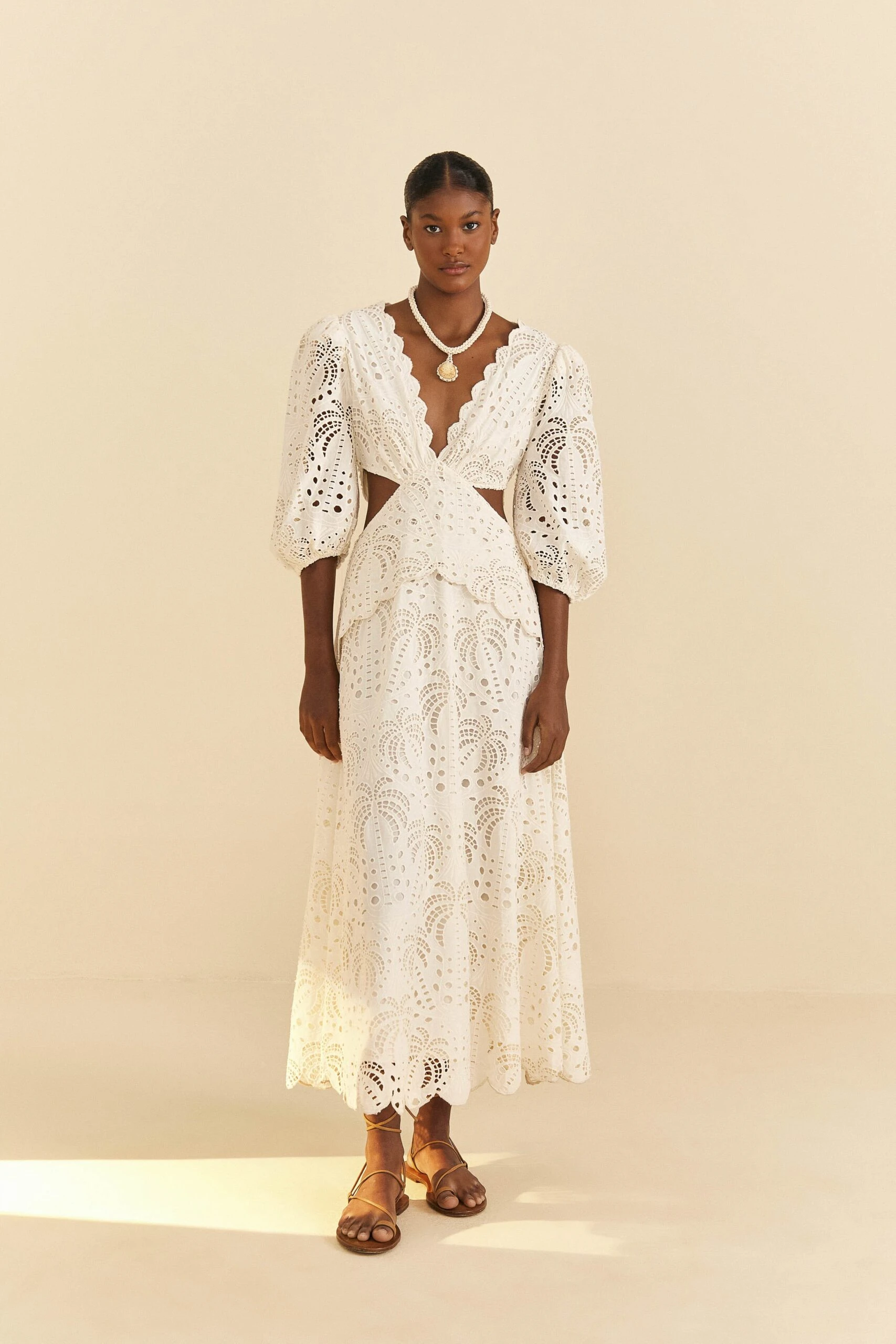 Farm Rio Off-White Richelieu Midi Dress 1 Farm Rio Off-White Richelieu Midi Dress