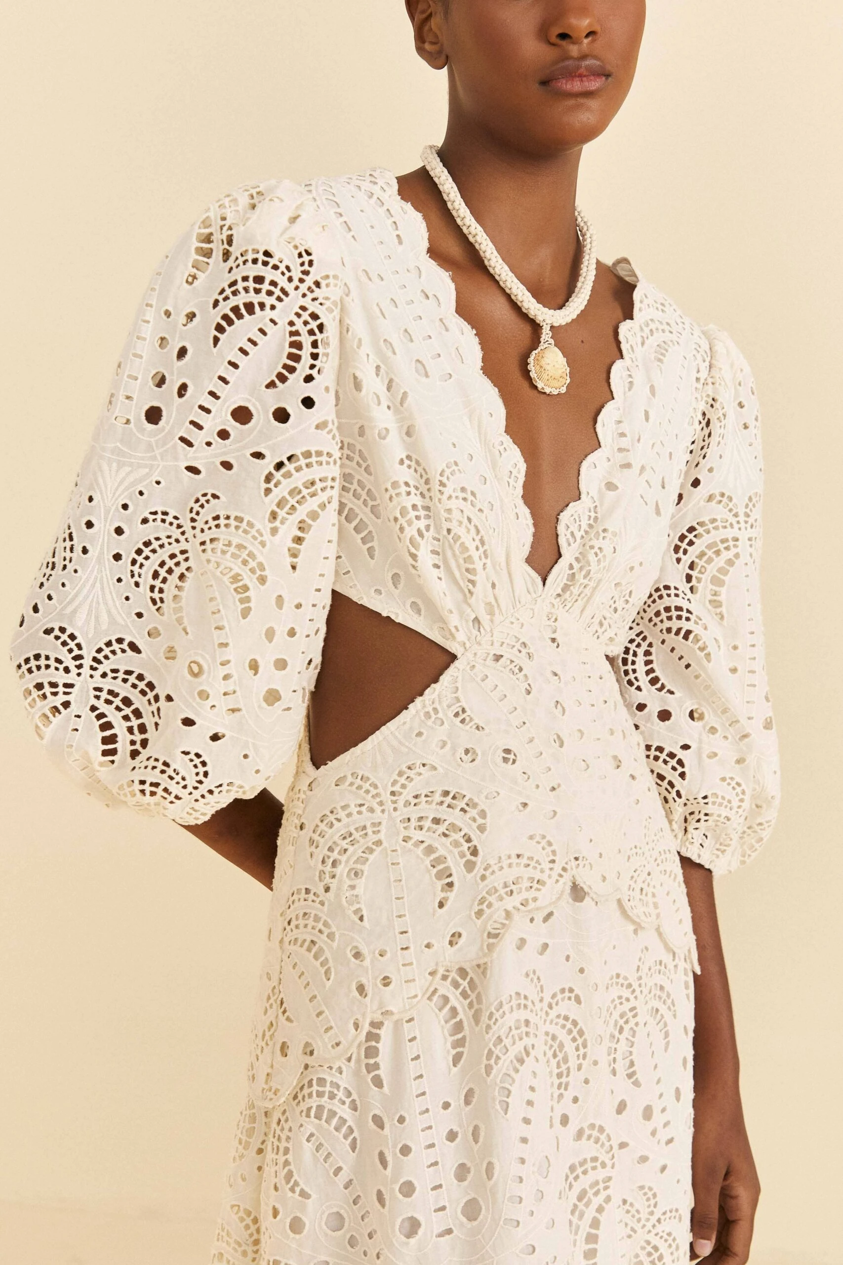 Farm Rio Off-White Richelieu Midi Dress 2 Farm Rio Off-White Richelieu Midi Dress - Image 2