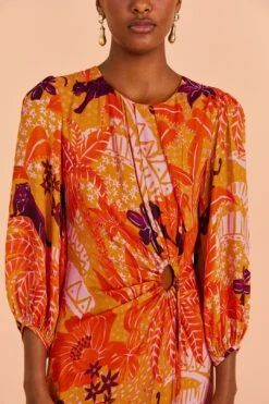 Farm Rio Beige Jungle Panther Lenzing™ Ecovero™ Viscose Midi Dress -Farm Rio Shoop 313673 03