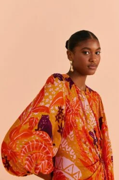 Farm Rio Beige Jungle Panther Lenzing™ Ecovero™ Viscose Midi Dress -Farm Rio Shoop 313673 04