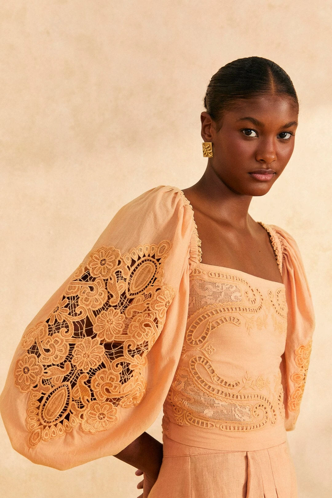 Farm Rio Dark Sand Lace Blouse 1 Farm Rio Dark Sand Lace Blouse