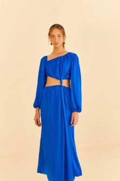 Farm Rio Blue Viscose Satin Midi Dress -Farm Rio Shoop 313815 02